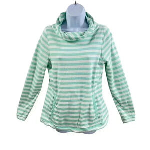 Vineyard Vines Womens S Kelly Green White Striped Cowl Neck Pullover Sweatshirt